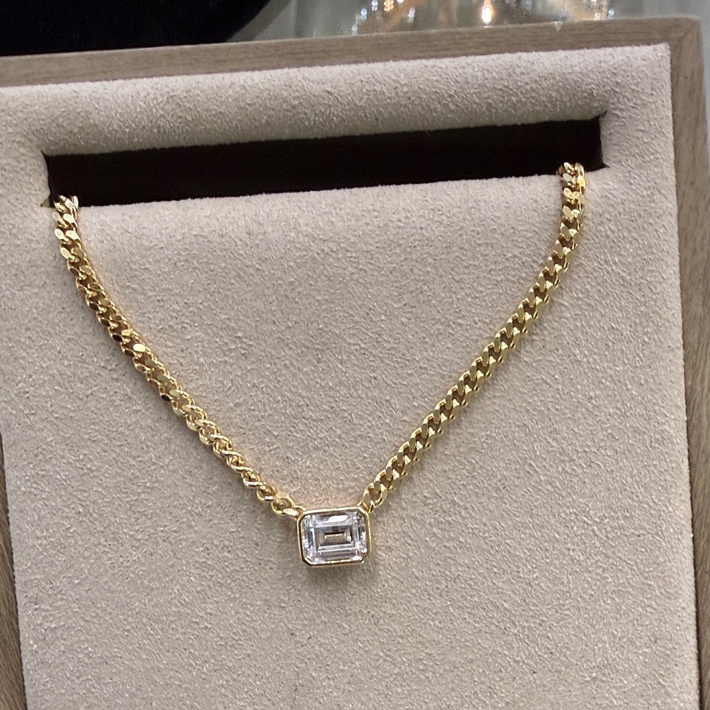Sterling Silver 925 Gold overlay Chain Necklace with Clear Stone Pendant